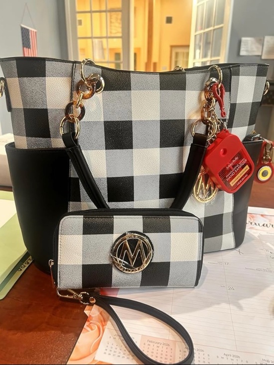 Handbags - Black & White Tote bag, handbag set with Wallet top handle bag leather purse